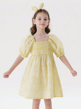 Young Girls' Sweet Fresh Bubble Sleeves Square Neck Floral Mini Dress (With Headband) For Summer
